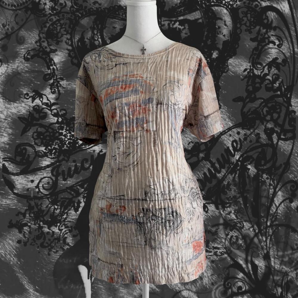 abstract baroque scrollwork boho fairy crinkled cream top